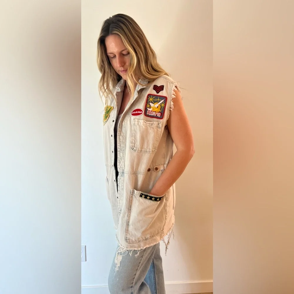 Upcycled One Teaspoon Romper turned patchwork vest, one of a kind - Picture 3 of 10